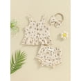 thumbnail image 2 of FEORJGP Toddler Baby Girl Summer Set Infant 0-2Y Round Neck Vest Sleeveless Camisole Floral Print Tank Tops + Elastic Waist Frill Trim Shorts + Headband Newborn 3 Piece Cute Casual Outfits, 2 of 9