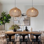LittleGlovo Woven Rattan Pendant Light,Hand-Woven Water Plants Rattan Chandelier Boho Wicker Coastal Retro Ceiling Chandelier Lighting