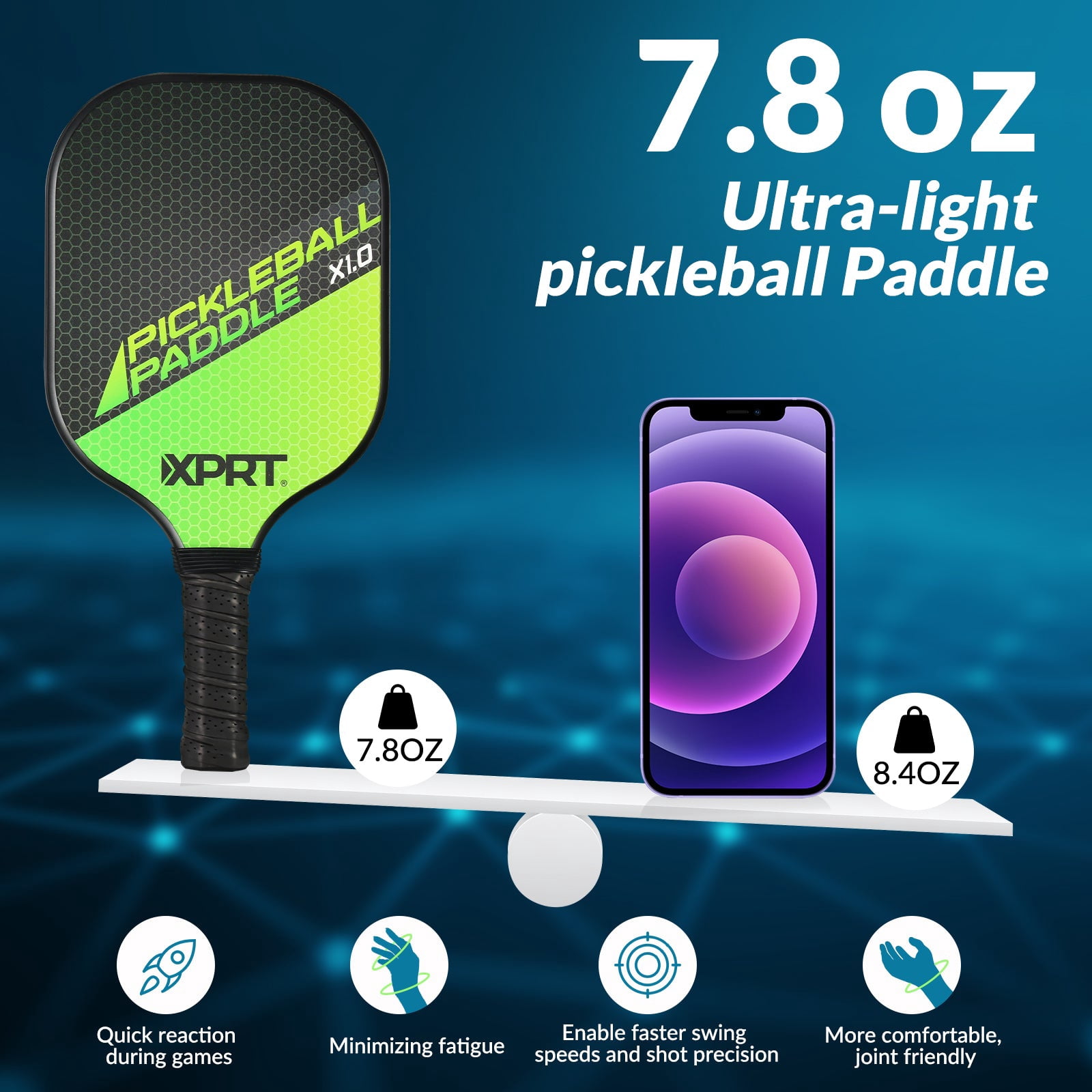 XPRT Pickleball Paddle Set – USAPA Approved Fiberglass Surface, PP Honeycomb Core, Lightweight 7.8 oz, Large Sweet Spot, Includes 2 Paddles, 4 Outdoor Balls, Carry Bag – Tournament Ready Set
