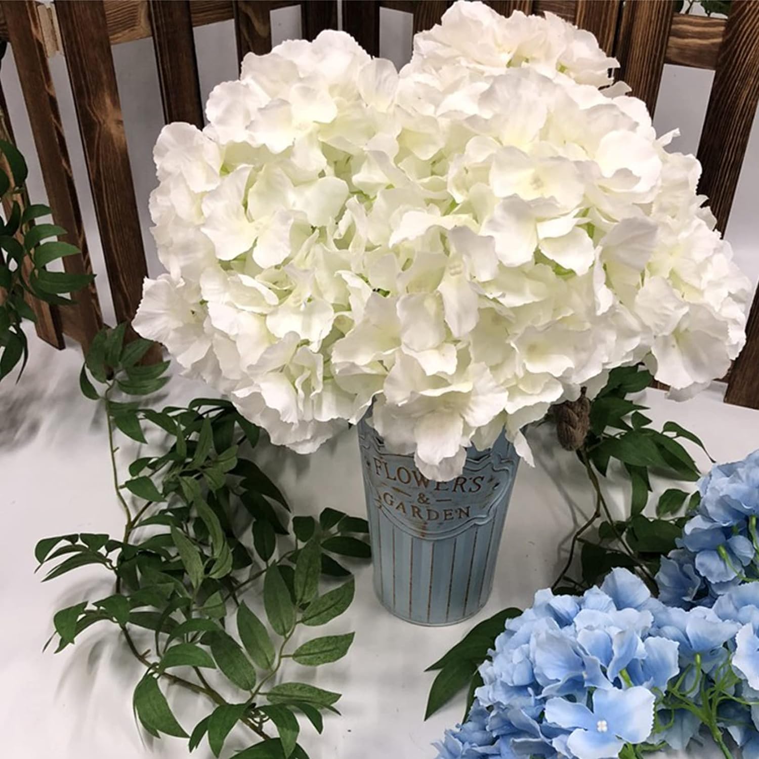 8 Inch Big Silk Hydrangea Heads Artificial Flowers Heads with Stems Fake Hydrangea Flowers for Décor