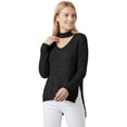 thumbnail image 2 of YEMAK Women's V-Neck Choker Style Side Slit Casual Knit Pullover Sweater MK8143-BLK-L, 2 of 4