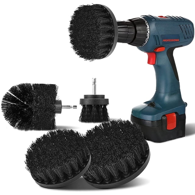 Piezas Cepillo de limpieza de taladro, cepillo de limpieza de 2 ''/3,5''/4''/5'' para taladro eléctrico Cepillo de limpieza de cerdas duras para manchas de aceite de metal negro