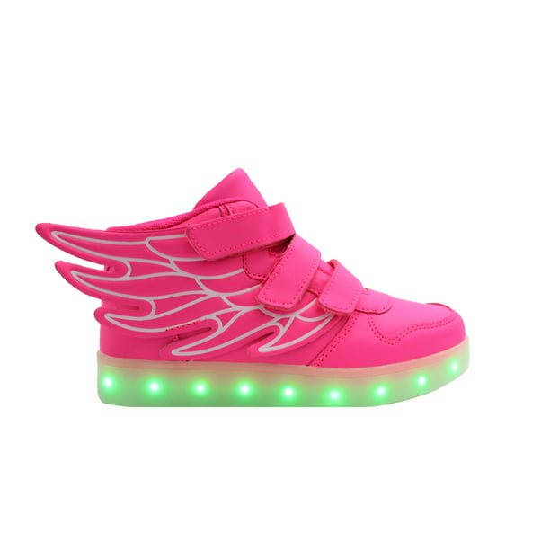 Family Smiles Led Light Up Wings Sneakers Kids High Top Usb Charging Boys Girls Unisex Shoes Pink Walmart Com Walmart Com