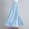 thumbnail image 4 of Womens Linen Maxi Skirts Trendy Elastic Waist Summer Boho Solid Beach Elastic High Waist Pleated A-Line Flowy Swing Long Maxi Skirts, 4 of 6