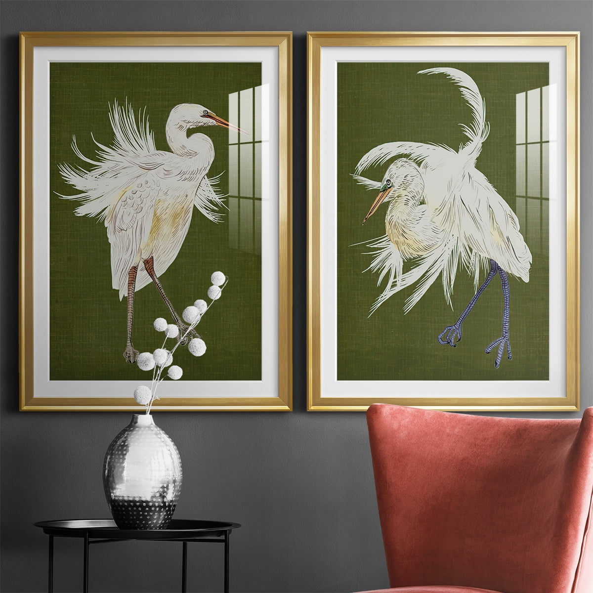 Wexford Home Heron Plumage I Premium Framed Print, 26.5" x 36.5" - Ready to Hang, Gold (Set of 2)