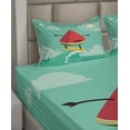 thumbnail image 6 of Surf Sheet Set, Watermelon Riding the Waves Surfing in the Ocean Popular Summer Activity, Fitted and Flat Sheet with Pillowcases Bedding Accent 4 Piece Set, Calking, Red Green Yellow, by Ambesonne, 6 of 8
