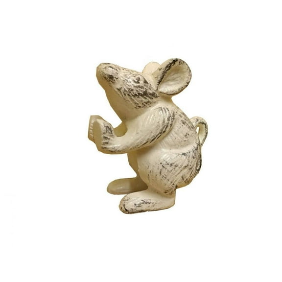 Set of 2 - Whitewashed Cast Iron Mouse Book Ends 5" - Animal Theme Decor - ANI