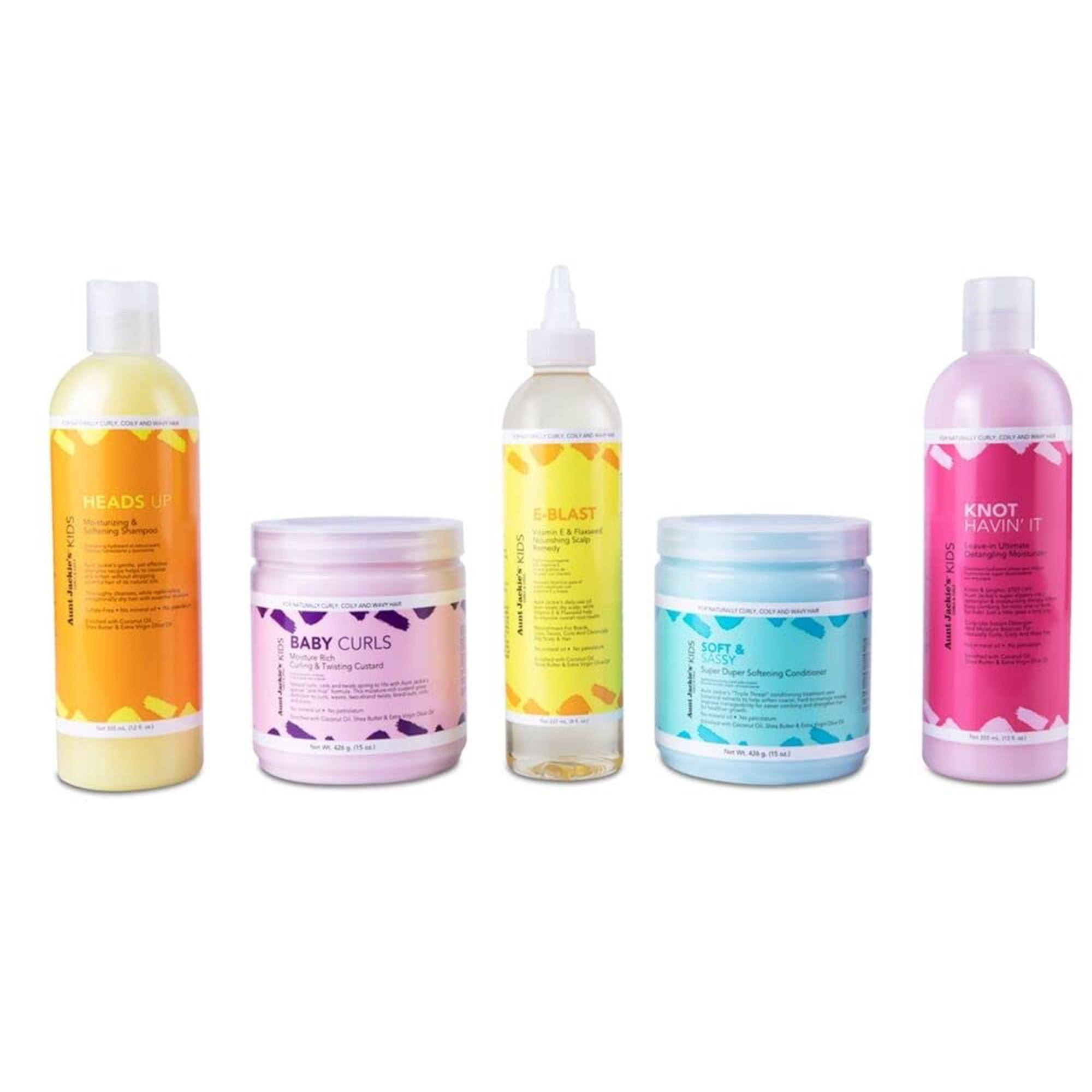 Aunt Jackie's Kids Bundle, All 5 Products in Collection, Makes Combing & Styling Easier for Children with Hair Textures, Natural Herbal & Botanicals