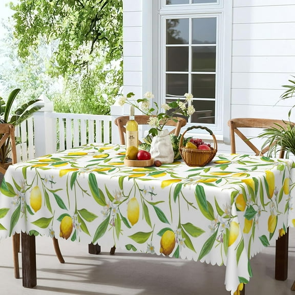 MIZHONA Yellow Lemon Tablecloth Rectangle,Summer Fruit Table Cover for Kitchen Dinner Decor,60"x84"
