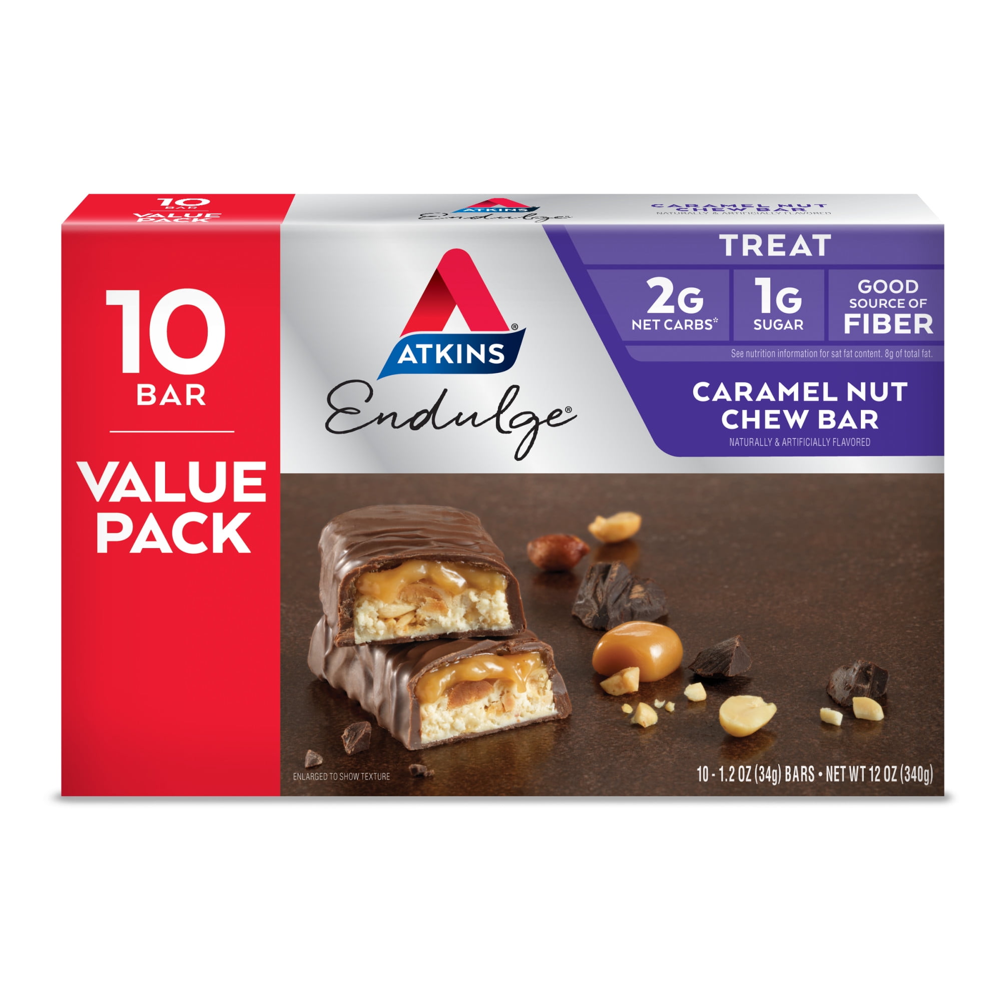 Atkins Endulge Treat, Caramel Nut Chew Bar, Keto Friendly, 10 Count (Value Pack)