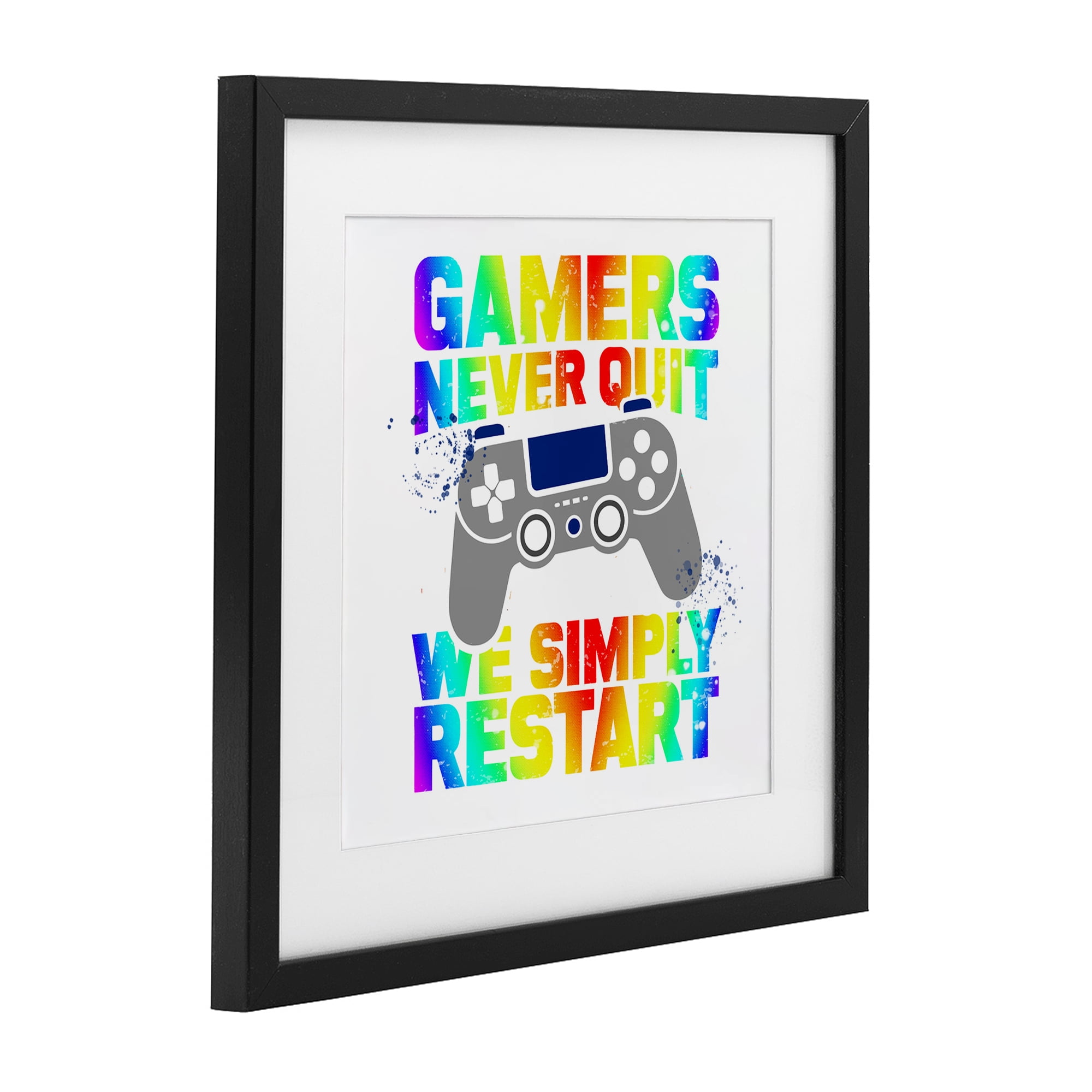 Rainbow Gamers Never Quit Black Framed Print Under Glass, design by Kim Allen