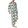 thumbnail image 2 of Balery Vintage Blue Flowers Pijama para Hombre de Dos Piezas con Manga Larga, Conjunto de Dormir y Descanso Suave con Bolsillos-Small, 2 of 7