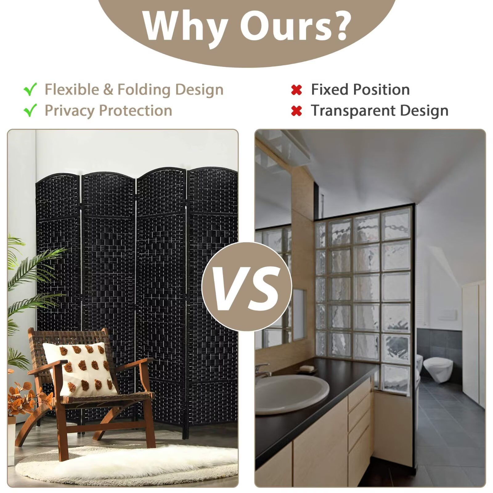 YRLLENSDAN 6 Panel Room Dividers Folding Portable, 6 ft Outdoor Indoor Privacy Screen, Temporary Walls for Home Office Restaurant, Black