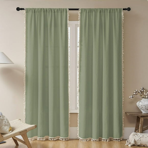 Cortinas Joydeco Verde Salvia Bohemias 244 cm de Alto 2 Paneles 132 cm de Ancho