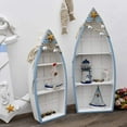 thumbnail image 2 of Attraction Design Wooden Boat Shelf Set of 2, Beach Theme Standing Display Boat with 3 Shelves Fish Net Star Fish Shell Nautical Decor (Boat Shelf 2 Set), 2 of 7