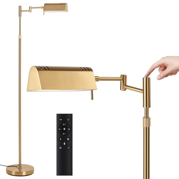 SUNMORY Floor Lamp, Pharmacy Swing Arm Floor Lamps for Living Room, 57" Tall Adjustable with Remote & Touch Control, 3 Color 16W Reading Lamps for Bedroom, Gold Standing Lamp for Reading Office