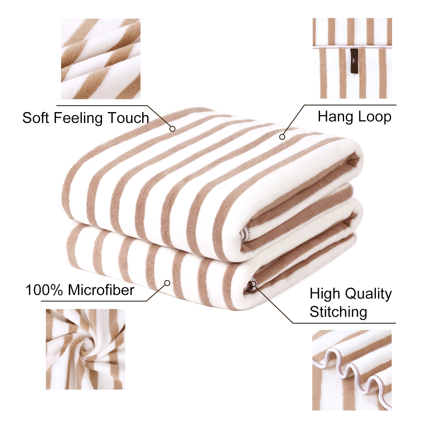 JML Bath Towel Set 2 Pack (30" x 60") - Extra Absorbent, Fast Drying, Coffee Microfiber Towels