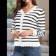 thumbnail image 5 of Suéteres Tipo Cárdigan de Larga para Mujer, Informales, Ligeros, con Botones y Cuello en V, para Otoño Rayas Blancas XL, 5 of 9