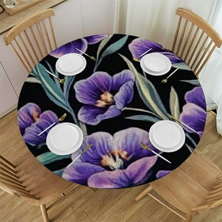 

Patifu Flowers Round Tablecloth 100% Polyester Stain Resistant Washable for Indoor and Outdoor Table Decor Weddings Parties - Home Kitchen Outdoor Decoration 54 -58