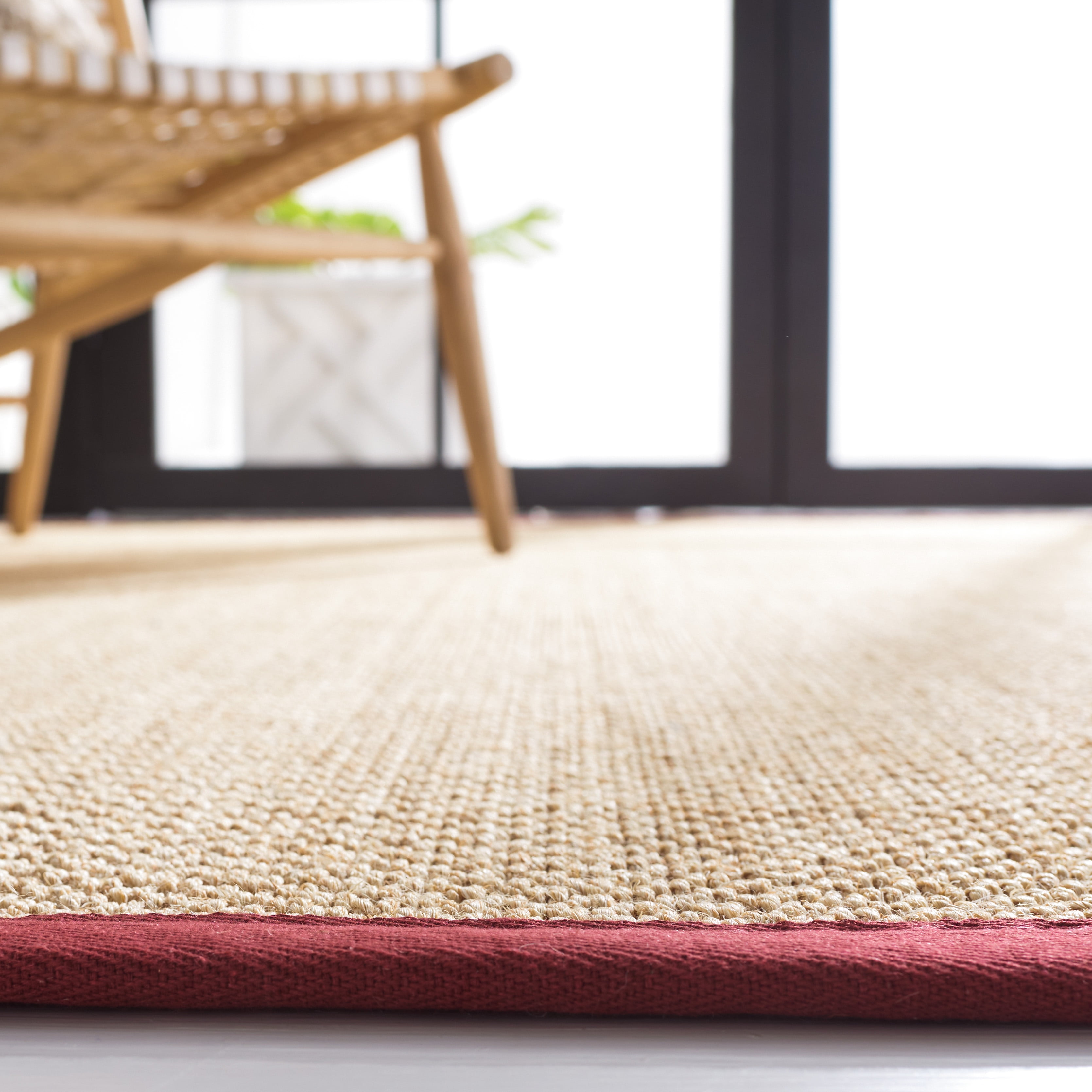Safavieh Natural Fiber Jovana Solid Runner Rug, Maize/Burgundy, 2'6" x 10'