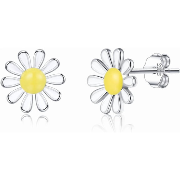 925 Sterling Silver Daisy Flower Stud Earrings for Women Teens White Flower Stud Earrings Summer Spring Earrings