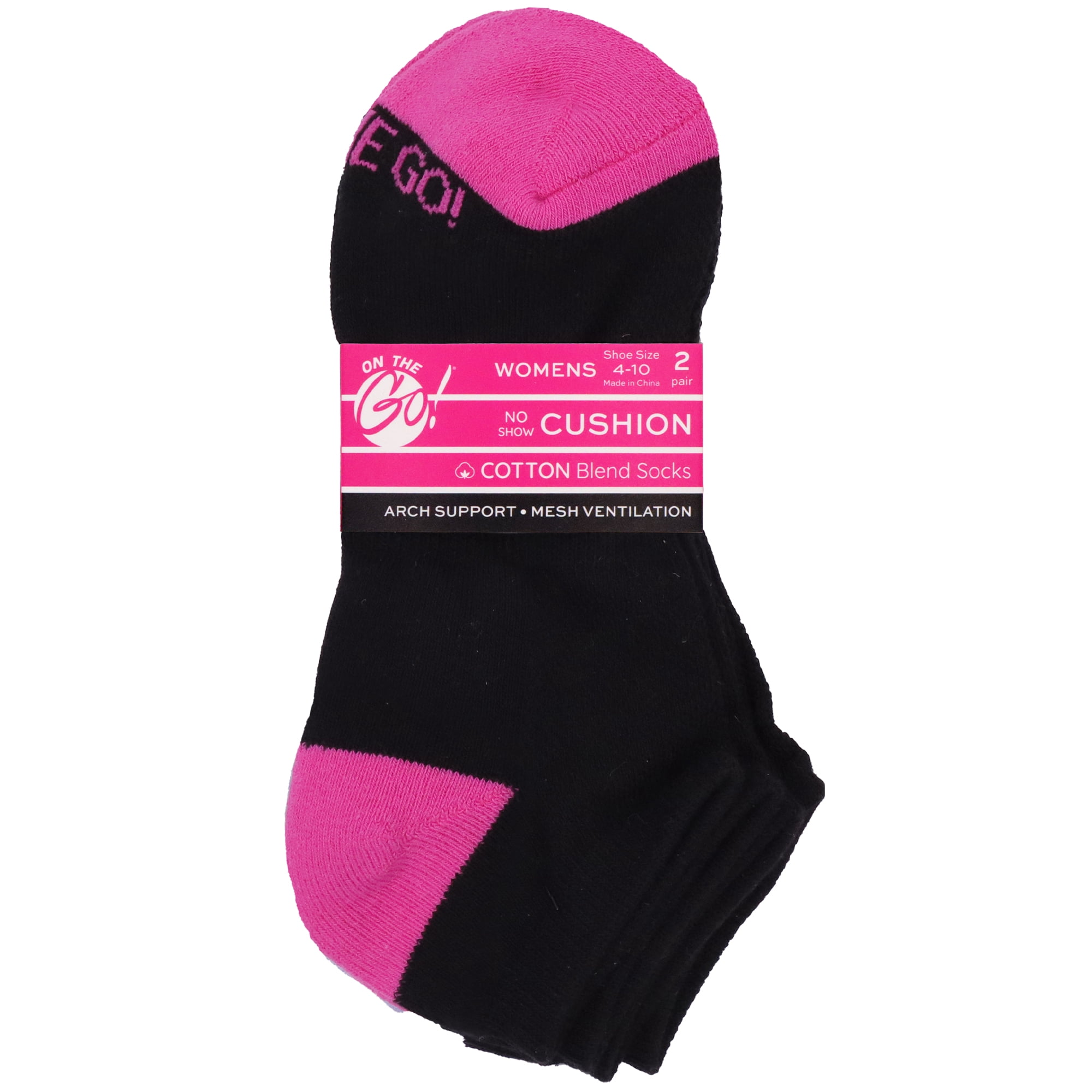 On the Go Women's Low Cut Socks (Black Pink Heel Toe, 2 Pair)