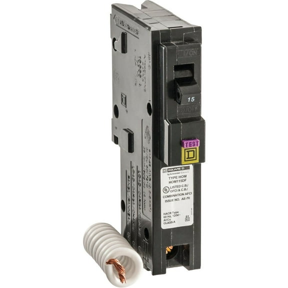 1 PK, Square D HOM115DFC-Square D Homeline 15A Single-Pole CAFCI Dual Function Circuit Breaker