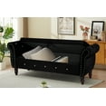 thumbnail image 4 of 63'' Tufted Storage Bench for Bedroom End of Bed, Velvet Upholstered Storage Ottoman Bench for Bedroom, Rolled Arm Window Bench Seat with Solid Wood Legs & Pillow & Rivet Trim, Black, 4 of 7