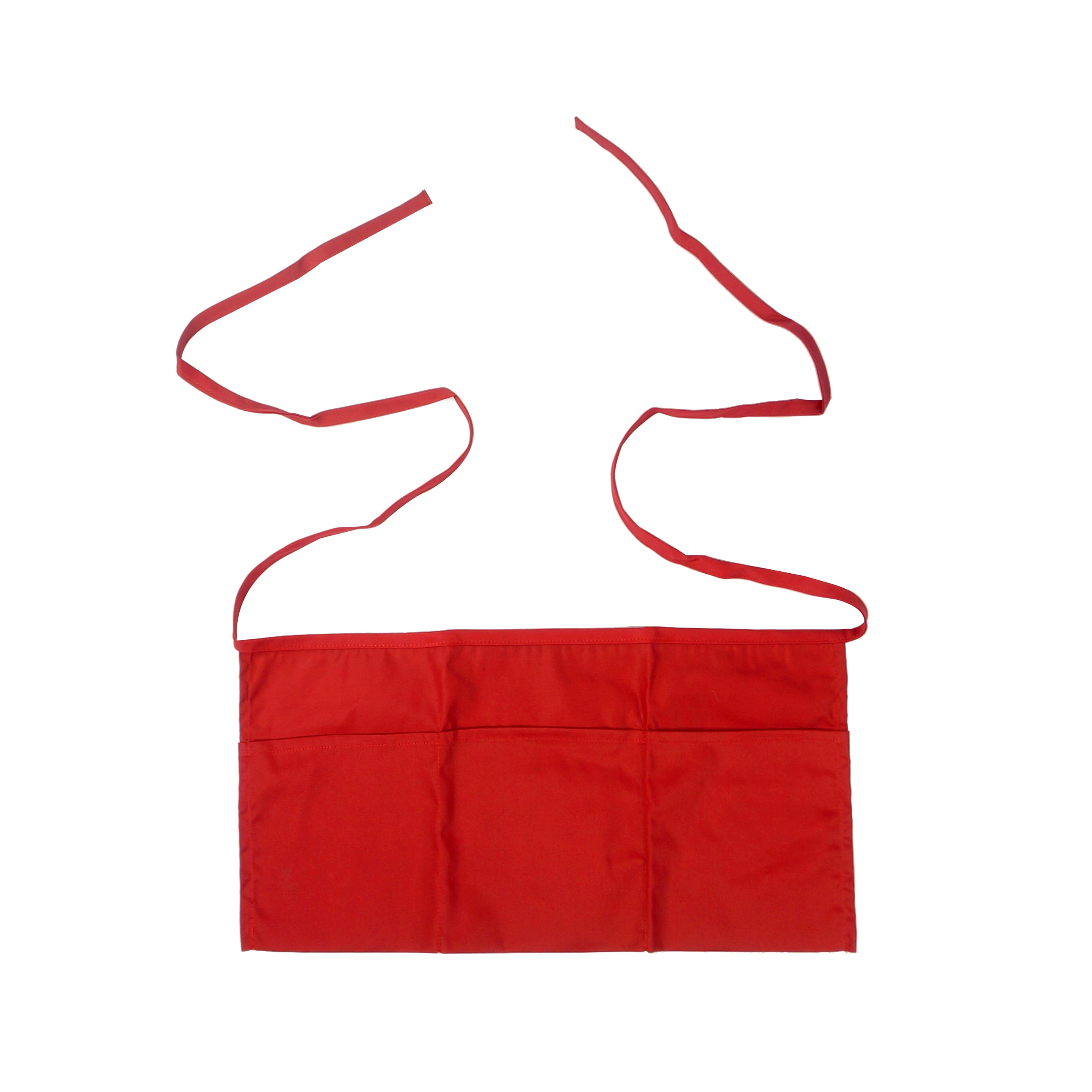 Cotton Waist Apron with 3 Pockets Kitchen Restaurant Bistro Craft Garden Half Short Aprons for Men, Women, Chef, Baker, Servers, Waitress, Waiter, Craftsmen Work Apron Uniform, Red