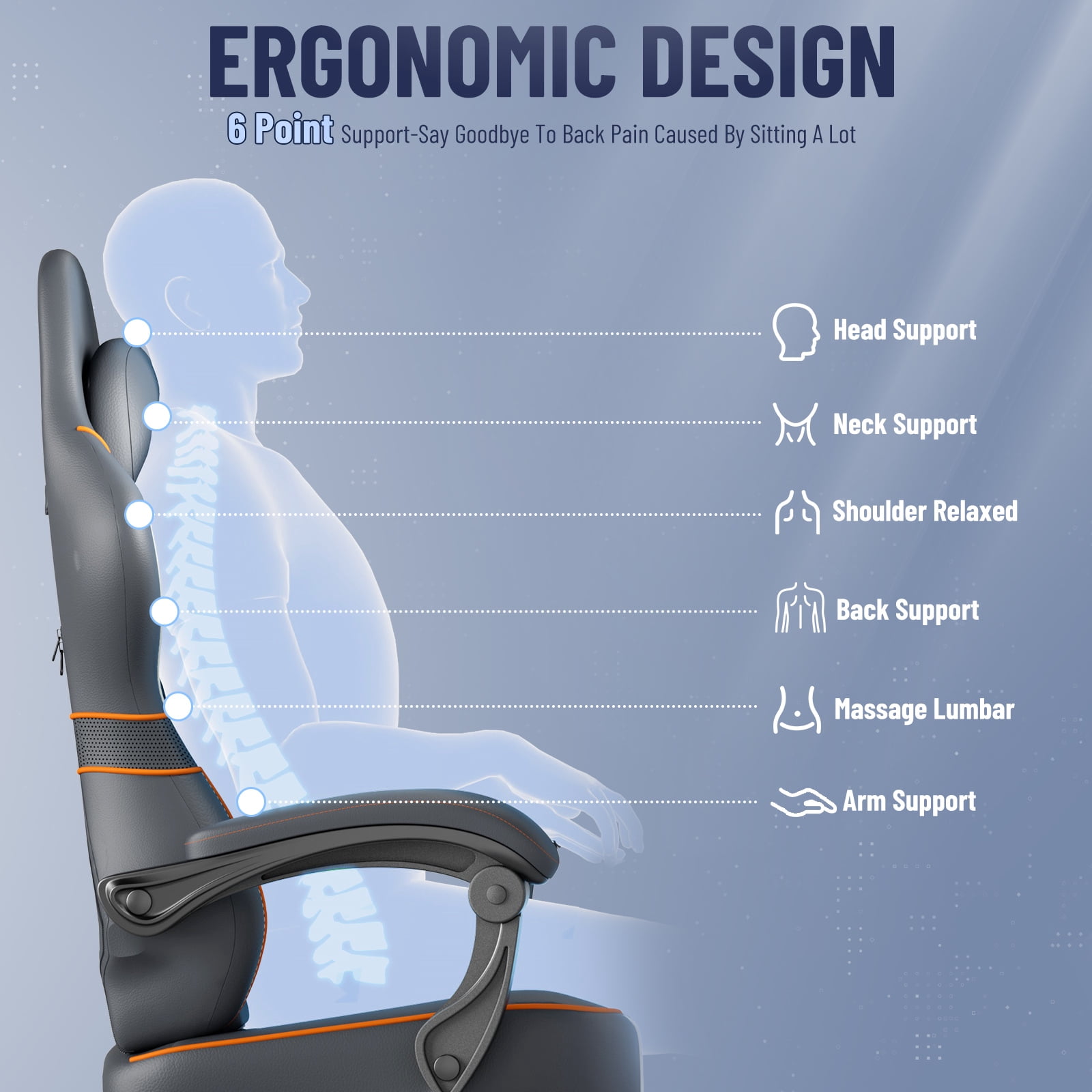 SOONTRANS Gaming Chair with Footrest, PU Leather High Back Comfortable Video Game Chair with Footrest Massage Lumbar Cushion, Racing Office Computer Desk Chair, Ergonomic Gamer Chair for Adult, Grey
