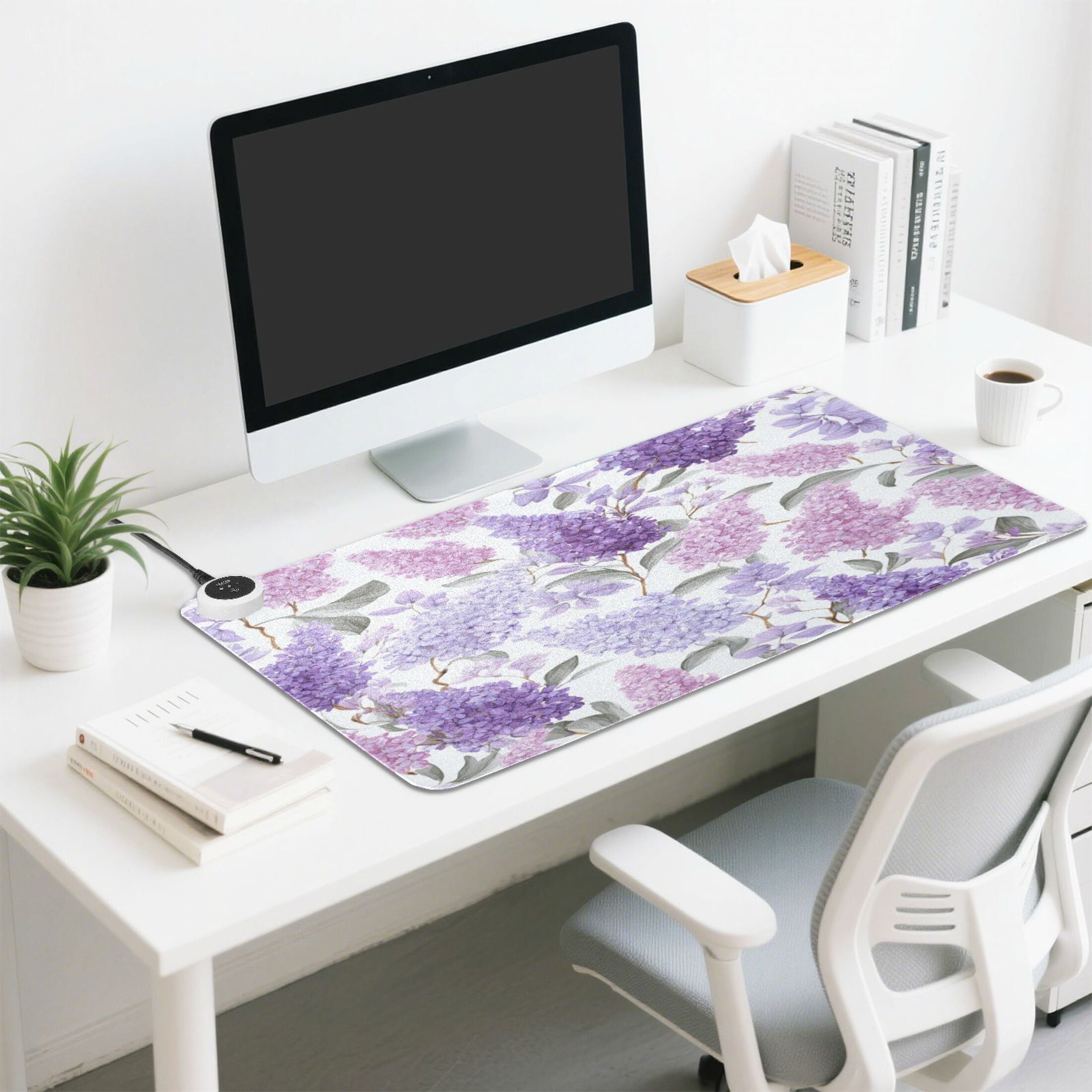 Wobogo Lavender Heated Mouse Pad Extra-Large Desk Mat With 3 Heating Levels and 3-hour Auto Shut-Off Protection Ideal for Computer Keyboards Home Office Hand-warming Essential 31.5in × 13in