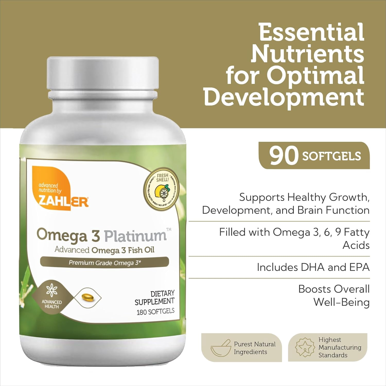 Zahler Omega 3 Platinum 3000 mg, 180 Softgels, Omega 3, Omega 3 Fish Oil, Omega & Fish Oil Omega 3 Dietary Supplement