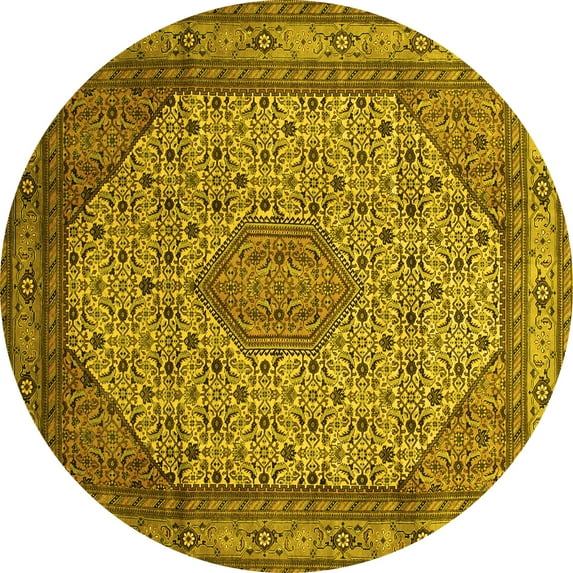 Ahgly Company Indoor Round Medallion Yellow Traditional Area Rugs, 6' Round