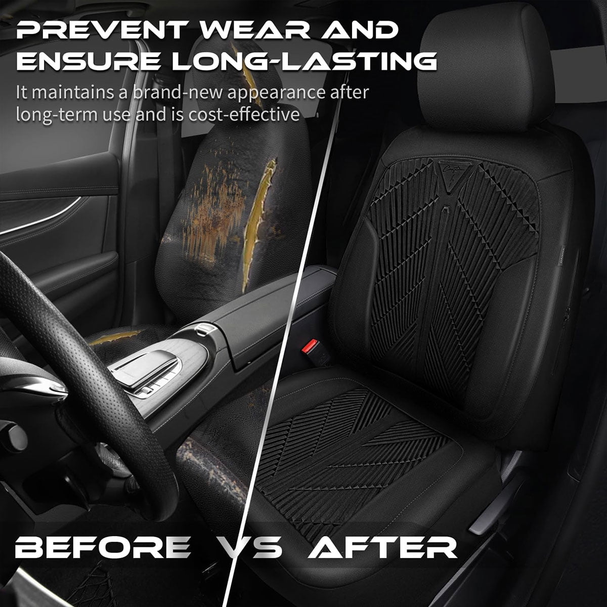 CAR GRAND neoprene waterproof car seat covers front pair wet suit all weather non slip durable universal fit SUV sedan truck van automotive arm rest airbag compatible black