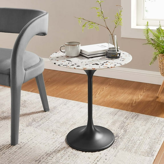 Modway Lippa 20" Round Terrazzo Side Table in Black Terrazzo