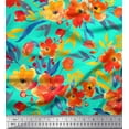 thumbnail image 1 of Soimoi Silk Fabric Leaves & Poppy Flower Print Fabric by the Yard 42 Inch Wide, 1 of 1