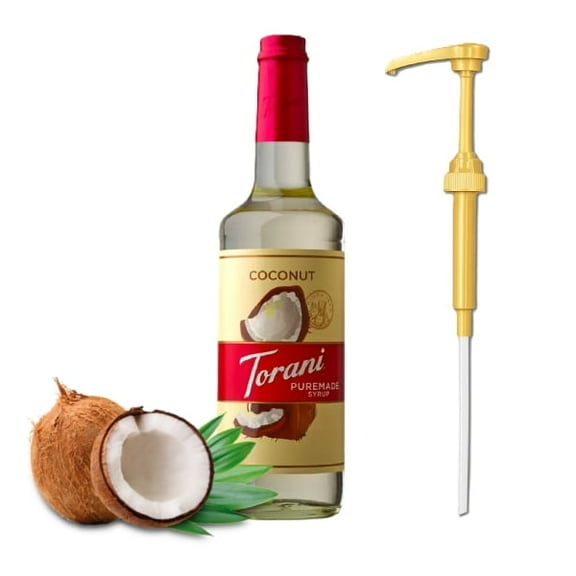 Torani Puremade Coconut Flavouring Syrup, 25.4 fl oz (750ml) Glass Bottle with Absol Gold Pump