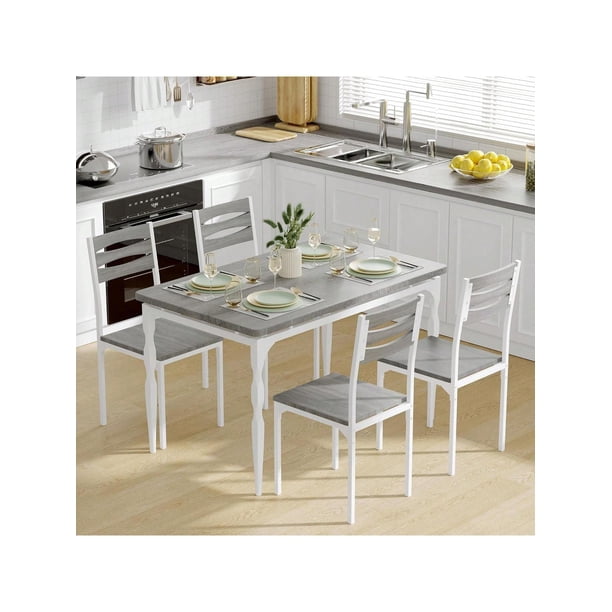 Industrial 5-piece dining mesa set para 4-rectangular mesa con 4 sillas ideal para para small kitchens y apartments (gris)
