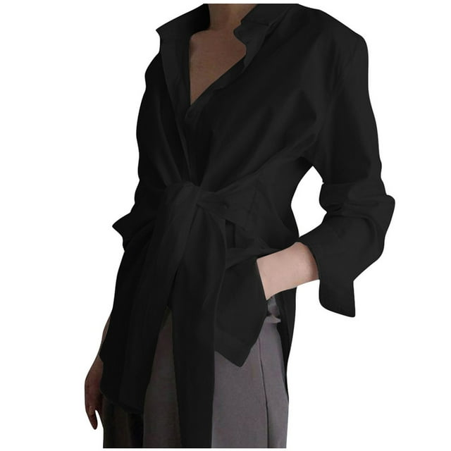 Fridja Fashion Women Solid Color Long Sleeve Comfortable Breathable V-Neck Shirt Tops