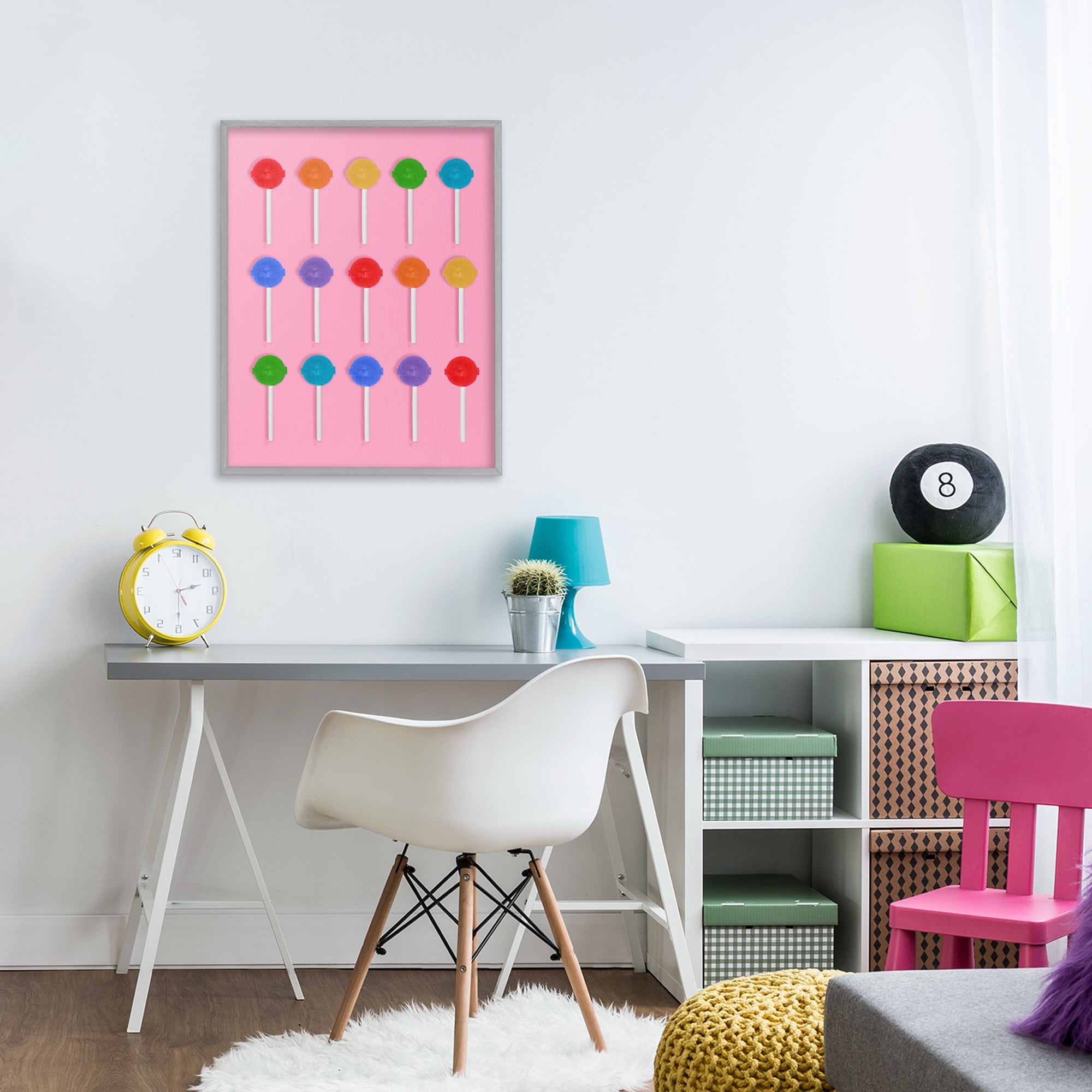 Stupell Industries Rainbow Lollipop Grid Gray Framed Giclee Art, design by LISH Creative
