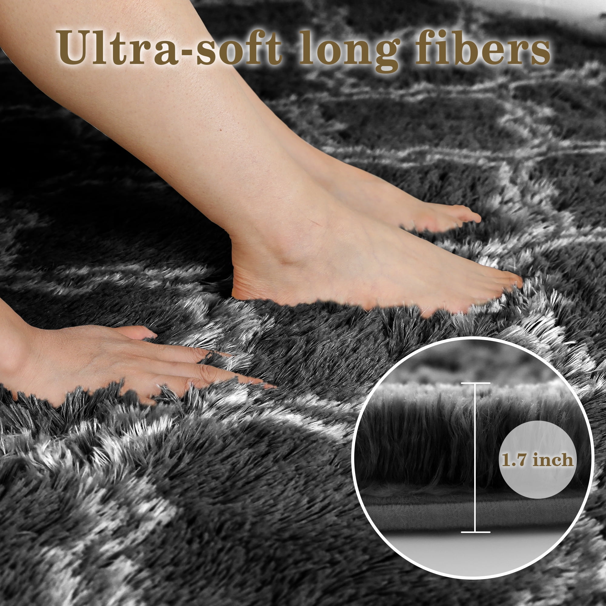 CozyDesg 8'x10' Area Rugs for Living Room，Black Rugs Shag Fluffy Shaggy Bedside Carpet, Large rug for Living Room Bedroom Dining Room Office Home Decor,Black & White