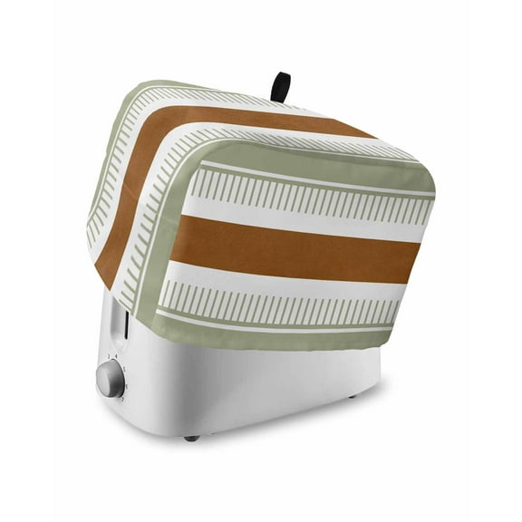 Fsddascl Sage Green Farmhouse Toaster Cover 4 Slice, Large Kitchen Appliance Covers, Green Brown Striped Toaster Oven Cover with Loop, Bread Machine Cover Polyester Dust Cover Protection