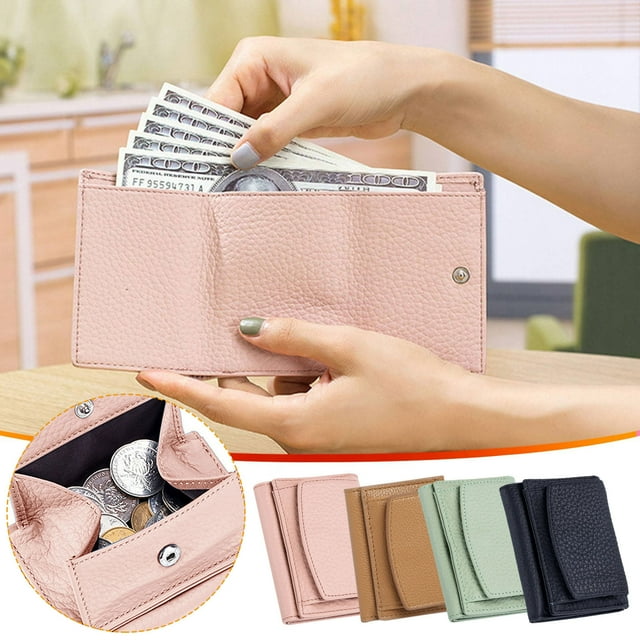 Cartera de cuero para bloqueo RFID para mujer - Mini cartera fina con ranuras para tarjetas y bolsillo para monedas con cremallera - Pequeña gran capacidad - Piel de vaca de grano completo