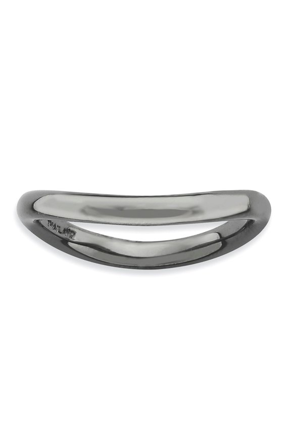 White Sterling Silver Ring Band Stackable Expressions Polished Black-plate Wave