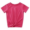 thumbnail image 4 of Gerichy T-shirts for Girls Little Girls Tie Front Knot T Shirt Solid Short Sleeve Crewneck Fashion Loose Casual Summer Blouse Tee Tops, 4 of 8