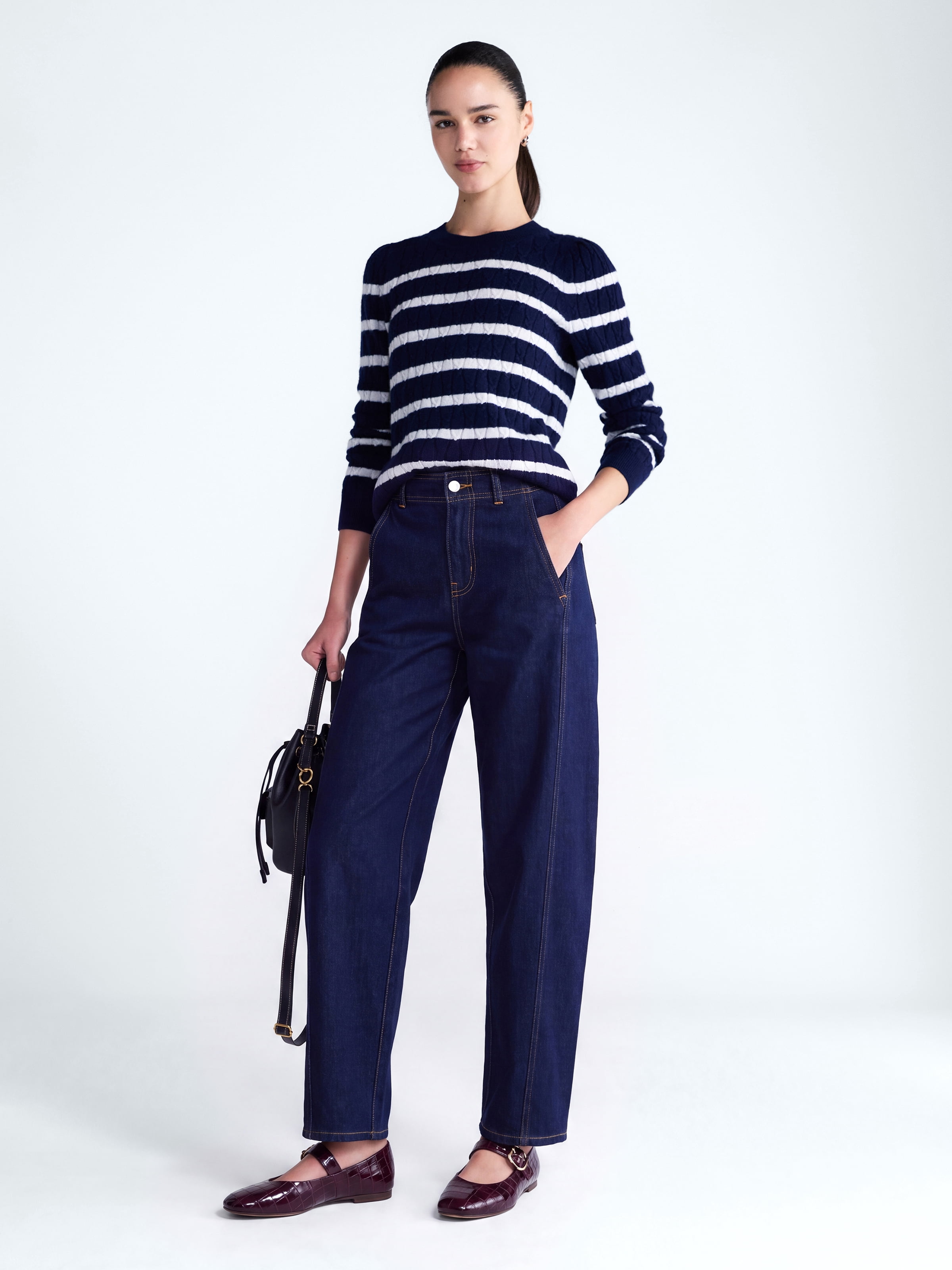 Free Assembly Women's and Women's Plus Cashmere Cable Knit Sweater with Puff Sleeves, Midweight, Sizes XS-4X
