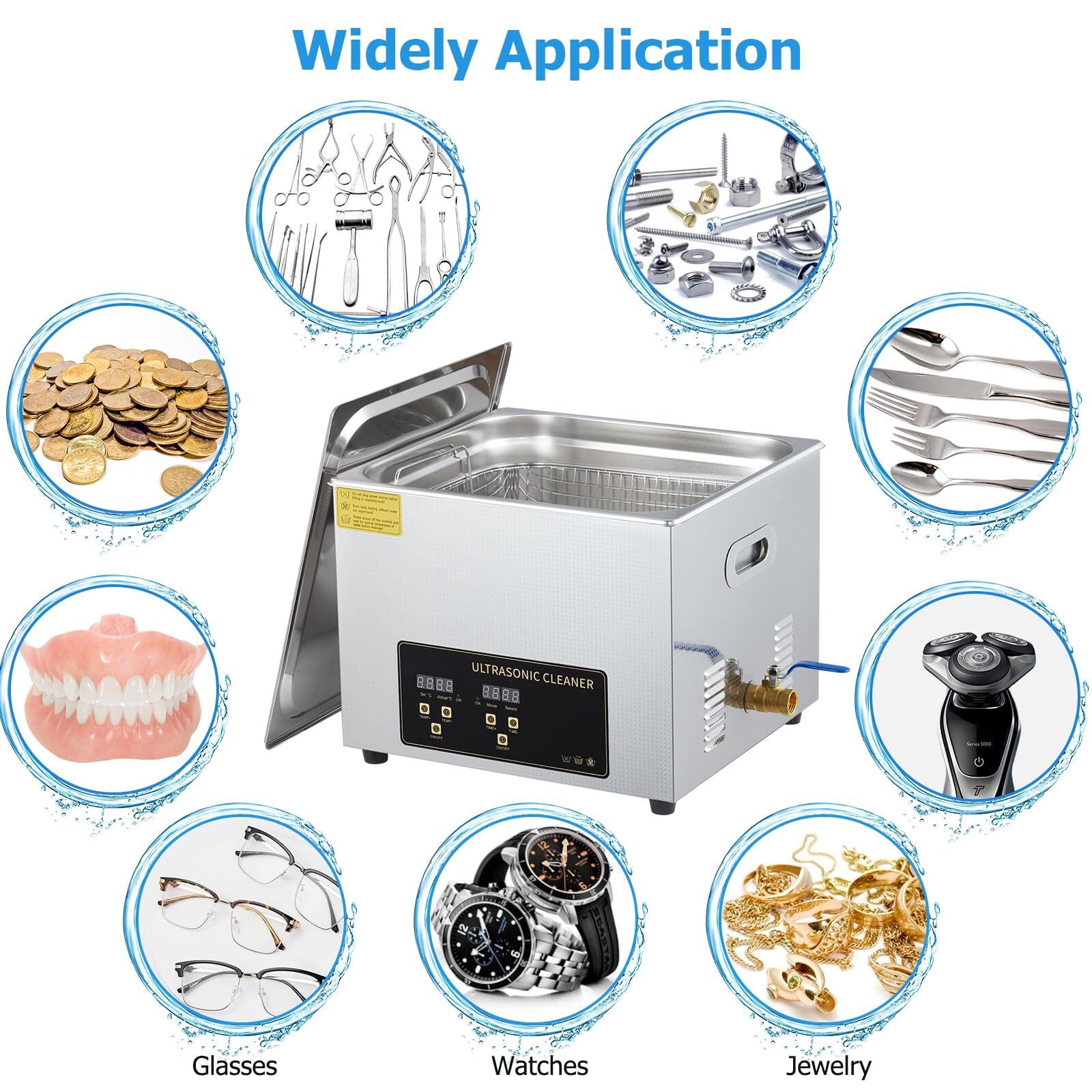 Aoile 15L Ultrasonic Cleaner with Heater & Timer, Professional Industrial Cleaning Machine for Carburetor Repairing Tools Parts Instrument