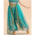 thumbnail image 3 of TiaoBug Kids Girls Satin Belly Dance Bloomers Elastic Waistband Harem Pants A Peacock Blue 11-12, 3 of 7