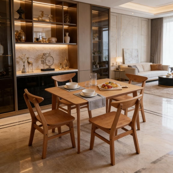 Country-style small dining table set, 5-piece dining room furniture set (including: 1 dining table and 4 chairs), farmhouse-style dining table furniture suitable for kitchen or dining room.