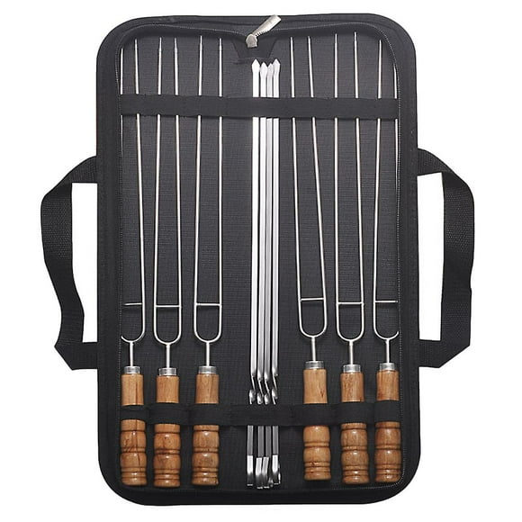 10Pcs BBQ Skewers for Grilling Stainless Steel Wood Skewers with Storage Bag